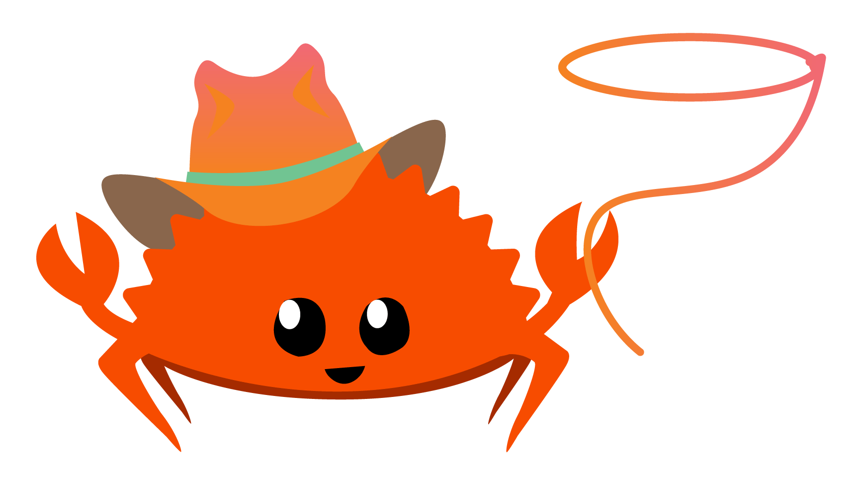 a happy crab is wearing a cowboy hat and holding a lasso